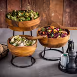 (6 قطع) سلطانية تقديم ACACIA - خشب أكاسيا - 2.5 Liter - دائري - Ø 250mm x ارتفاع: 85mm - قابل للتكديس | مقاوم للماء - بني