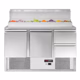 Mesa saladette de preparación Compacta ECO - 1368x700mm - con 2 puertas y 2 cajones - para 8x GN 1/6