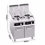 Friggitrice a gas professionale su mobile - 18+18L - 28kW - bruciatori esterni alla vasca - controllo elettronico della temperatura - Bflex Digital - con rubinetto di scarico