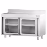 Edelstahl Arbeitsschrank PREMIUM - 1200x600mm - mit Glasschiebetür & Aufkantung