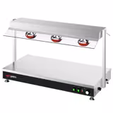 Mesa de buffet quente PROFISSIONAL com placa vitrocerâmica em aço inoxidável - 1035mm - 1x GN 1/1 - 1,5kW - com 3 lâmpadas de aquecimento por infravermelhos - com resguardo de vidro contra salpicos