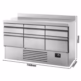 Tavolo refrigerato PREMIUM PLUS - 1460x700mm - Ventilata - 355 L - con 6 cassetti - Alzatina