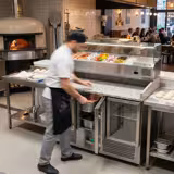 Pizzawerkbank ECO - 1400x700mm - met granieten werkblad - met 3 glazen deuren - incl. glasvitrine - 6x GN 1/4