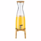 Glass Drinks Dispenser - FRESH WOOD - glass jar with tap & cork lid on stand - 4.5 Litres - Glass - incl. stand & cork coaster