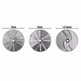 Vihannesleikkuri - sähkökäyttöinen - 550 W - Säädettävä leikkauspaksuus: 2–8 mm - sisältää 3 terää (viipalointi/raaste)