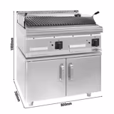 Gas lava stone grill - 14 kW - Tilting grill grid - incl. base with 2 doors