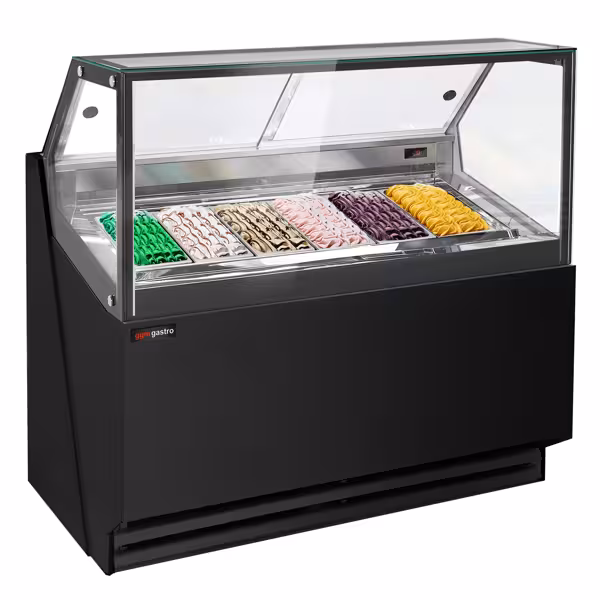 Schepijsvitrine THEO - 1300x705x1300mm - Geventileerde koeling - met LED-verlichting - voor 6x 5 liter ijsbak - Zwart