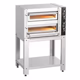 Forno elettrico per pizza - Totalmente in mattoni refrattari - 4+4 pizze Ø34cm - 450°C - Meccanico - incl. Sottotelaio/Supporto