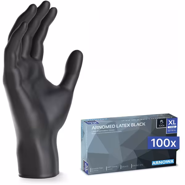 (10 adet) ARNOWA | Tek kullanımlık lateks eldiven - 100 adet - XL beden - Siyah