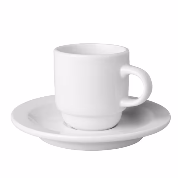 (6 unid) Budgetline - Chávena de café Mammoet - 14cl - Branco - com pires - empilhável - lavável na máquina - apta para micro-ondas e forno