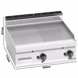 Commercial Gas Griddle - 13.8kW - Smooth/Ribbed Plate (half & half) - Cooking area: 795x500mm