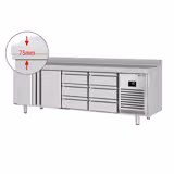 Masă frigorifică PREMIUM PLUS - 2452x600 mm - 510 L - cu 2 uși - cu 6 sertare - bordură - blat lucru