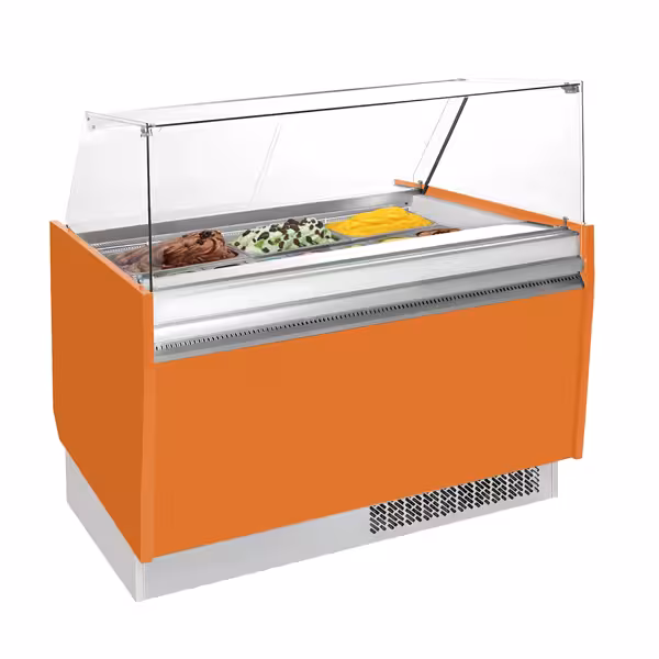 Vitrină pentru înghețată LIAM - 1310 mm - statică - pentru 10+10x cuve de 5 litri pentru înghețată - orange