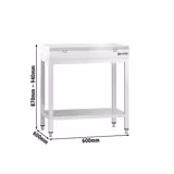 Profesionalni inox radni stol PREMIUM - 600x600 mm - s donjom policom & s ojačanjem radne plohe - uklj. daska za rezanje Bijela