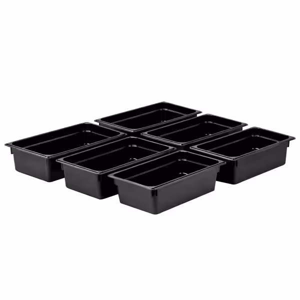 (6 pièces) Bac en Polycarbonate GN 1/3 - Noir - Hauteur : 100 mm