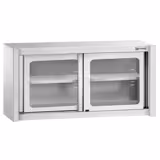 Nerezová nástěnná skříňka - 1200x400 mm - s posuvnými skleněnými dveřmi - výška 650 mm