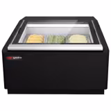 Vetrina gelato da banco - 670mm - Refrigerazione statica - con Sbrinamento automatico - per 3x Vasca da gelato da 5 Litri - Nero - Vetro dritto - Apertura coperchio lato lato operatore