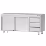 Stainless steel work cabinet ECO - 2000x700mm - with 3 drawers on the right without upstand