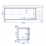 Koelwerkbank PREMIUM - 2330x700mm - met 1 deur - met 6 lades - opstand