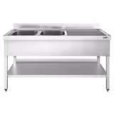 Fregadero industrial de acero inoxidable PREMIUM - 1800x600mm - con estante inferior - con 2 senos a la izquierda