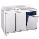 Móvel de lavagem em aço inoxidável Profissional ECO - 1200x700mm - com lixeira e 1 cuba à esquerda - com escorredor à direita