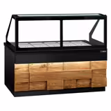 Mesa saladette refrigerada TORONTO - 2000mm - 1200L - frontal de madera - 3 puertas macizas - con vitrina de cristal para 5x GN 1/1 & 1 estante - encimera de granito negro