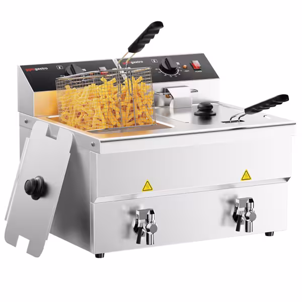 Dubbel elektrisk fritös - 8+8 liter - 6,5 kW - med avtappningskran