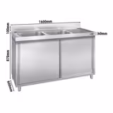 Mueble fregadero de acero Inox. PREMIUM - 1,6 m - 2 fregaderos a la izquierda A 40 x P 40 x A 25 cm