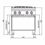 Cucina a gas professionale - PAOLO 900 - 800x900x940mm - 28,0 kW - 4 fuochi - su vano aperto - alta potenza