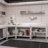 Edelstahl Arbeitstisch PREMIUM - 700x600mm - mit Grundboden, Aufkantung & Rollen