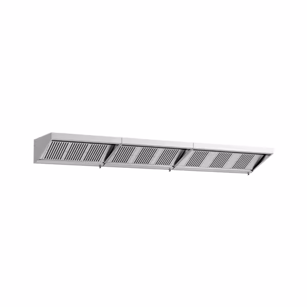 Wandafzuigkap RVS - 900mm diep - 5000mm - zonder motor - met 9 labyrintfilters en verlichting - 3600m³/u