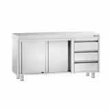 Stainless Steel Work Cabinet + 3 Drawers Right PREMIUM – 1400x600x870 mm – AISI 304 drawers – Shelf load 73 kg