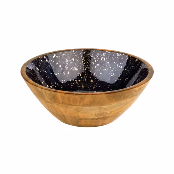 (6 pcs) Bowl - MANGO - Mango Wood - 3L - round - Ø 300mm - Depth: 105mm - Black-Gold