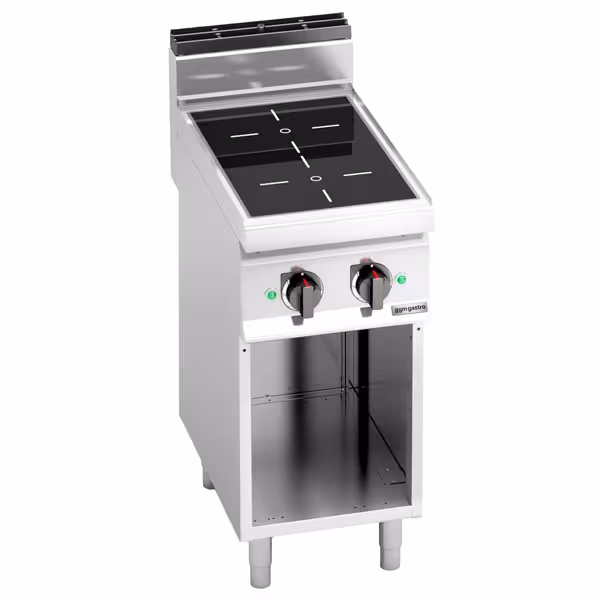 Indukční sporák - LORENZO 700 - 2 varná pole - 400x714x1 040 mm - 7,0 kW - samostatně stojící jednotka - otevřená spodní konstrukce