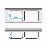 Chiuvetă profesională pentru oale ECO - 1600x600 mm - cu poliță inferioară - cu 2 cuve