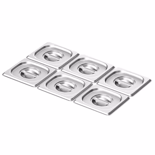 (6 pcs) Stainless Steel GN Lid GN 1/6 - 176x162mm - Height: 27mm