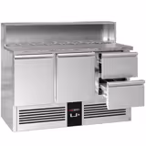 Pult za pripremu salate PREMIUM - 1368 mm - 2 vrata & 2 ladice - Sa nadogradnjom od nehrđajućeg čelika za 8x GN 1/6