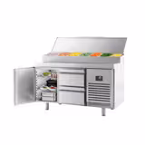 Gekoelde voorbereidingstafel - 1468x700mm - met 1 deur & 2 laden - Roestvrijstalen opzetstuk 1x GN 1/2 & 6x GN 1/3