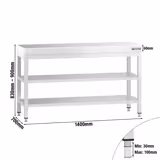 Stół roboczy centralny ze stali nierdzewnej PREMIUM - 1400x700mm - z dwiema półkami & wzmocniony