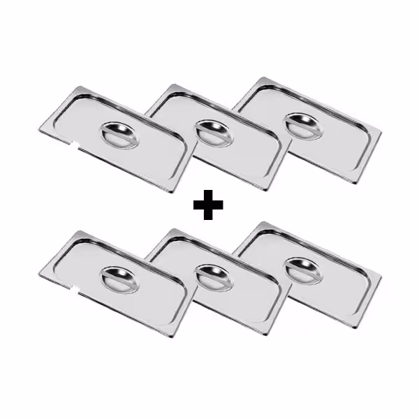 (6 pcs) Couvercle inox GN 1/3 - avec encoche louche - 176x325x7mm - Hauteur: 7mm