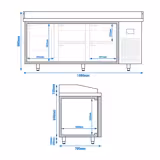 Pizzawerkbank PREMIUM PLUS - 1980x700mm - met granieten werkblad - met 1 deur & 4 laden