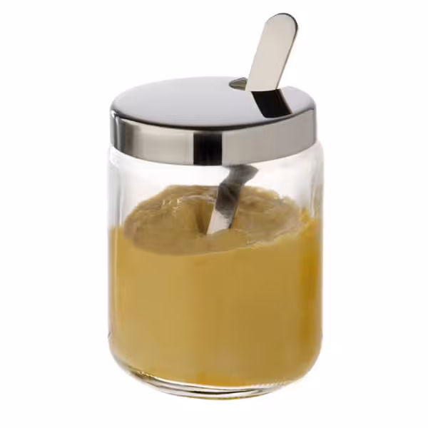 (6 pz) Senapiera - 6 pezzi - 700ml - contenitore in vetro | coperchio in acciaio inox - incl. cucchiaino in acciaio inox - compatibile con Menage 40457#6 & 40474#6