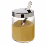 (6 pcs) Pots à moutarde avec couvercle et cuillère - 6 pièces - 700ml - Verre; Couvercle en acier inoxydable - compatible avec Lot de cruet 40457#6 et 40474#6