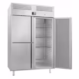 Kylskåp Rostfritt stål PREMIUM PLUS - GN 2/1 - 1385 mm - 1240 liter - ned till +2 °C till +8 °C - med 1 dörr & 2 halvdörrar - Ventilerad kylning, LED-belysning, Lås, Automatisk avfrostning, R290, Självstängande dörrar