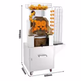 Commercial Electric Orange Juicer – Stainless Steel – 25 oranges/min – Silver – Stand model with rollable cabinet – Automatic with manual feed – Transparent front cover & safety