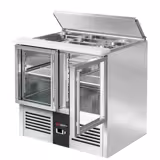 Saladette réfrigérée PREMIUM - 903mm - 240L - 2 portes vitrées - avec découpe pour 2x GN 1/1 & 3x GN 1/6 & Couvercle inox - plan de travail en granit noir