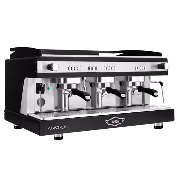 WEGA | PEGASO PLUS - Siebträgermaschine - 3 Gruppig - 5,3 kW - mit Milchaufschäumern & Heißwasser - Schwarz