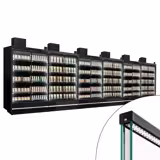 (6 pz) Supermercato-Espositore murale refrigerato - 11250mm - +0°/+4°C - con 4 porte a battente in vetrocamera senza cornice & 5 ripiani - Nero