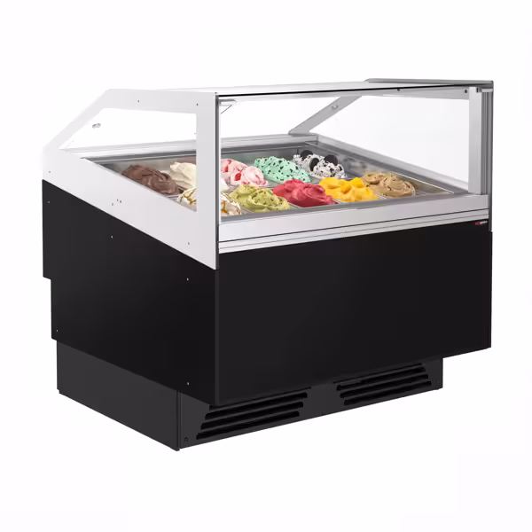 Schepijsvitrine ADAM - 1201x1167x1206mm - Geventileerde koeling - met LED-verlichting - voor 12x 5 liter ijsbak of 8x 7 liter - Zwart