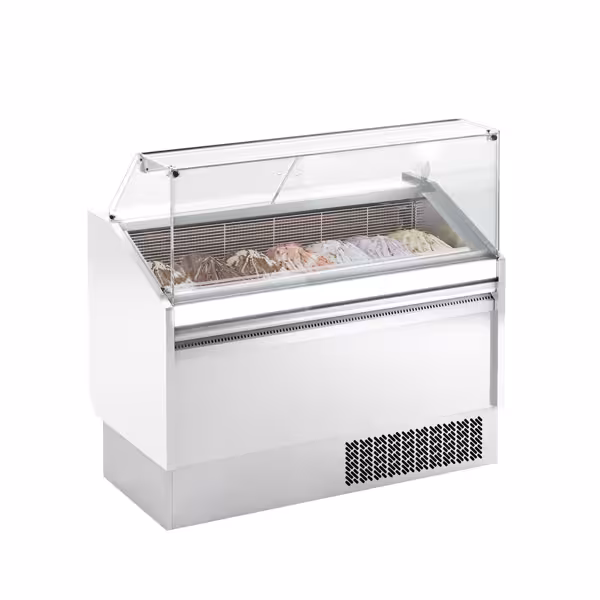 Vitrină frigorifică pentru înghețată LEVI – 1310 mm – model static – pentru 7+7 recipiente de înghețată de 5 litri – alb